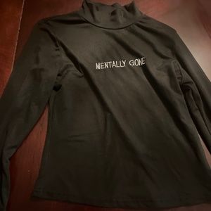 Mock Neck Letter Embroidered Rib-knit Tee